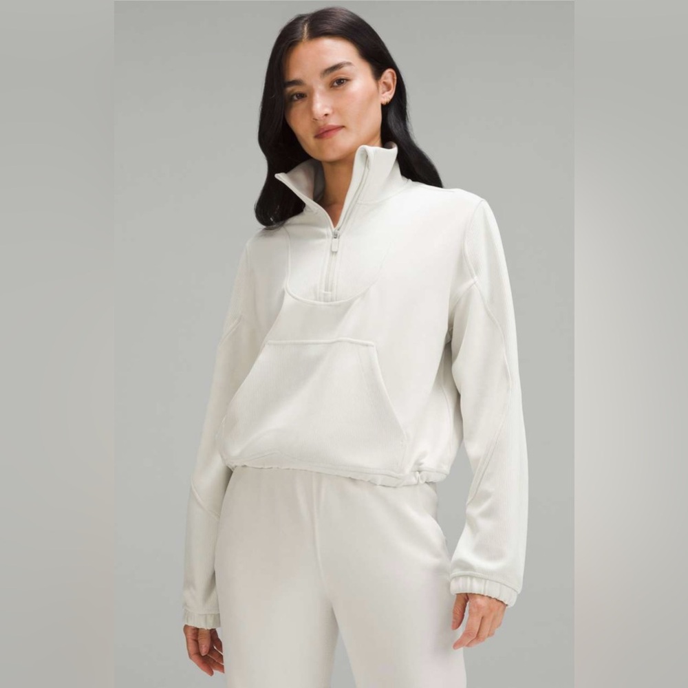 Lululemon Brushed Softstreme Ribbed Half Zip Bone Size 8 Sweater NWT